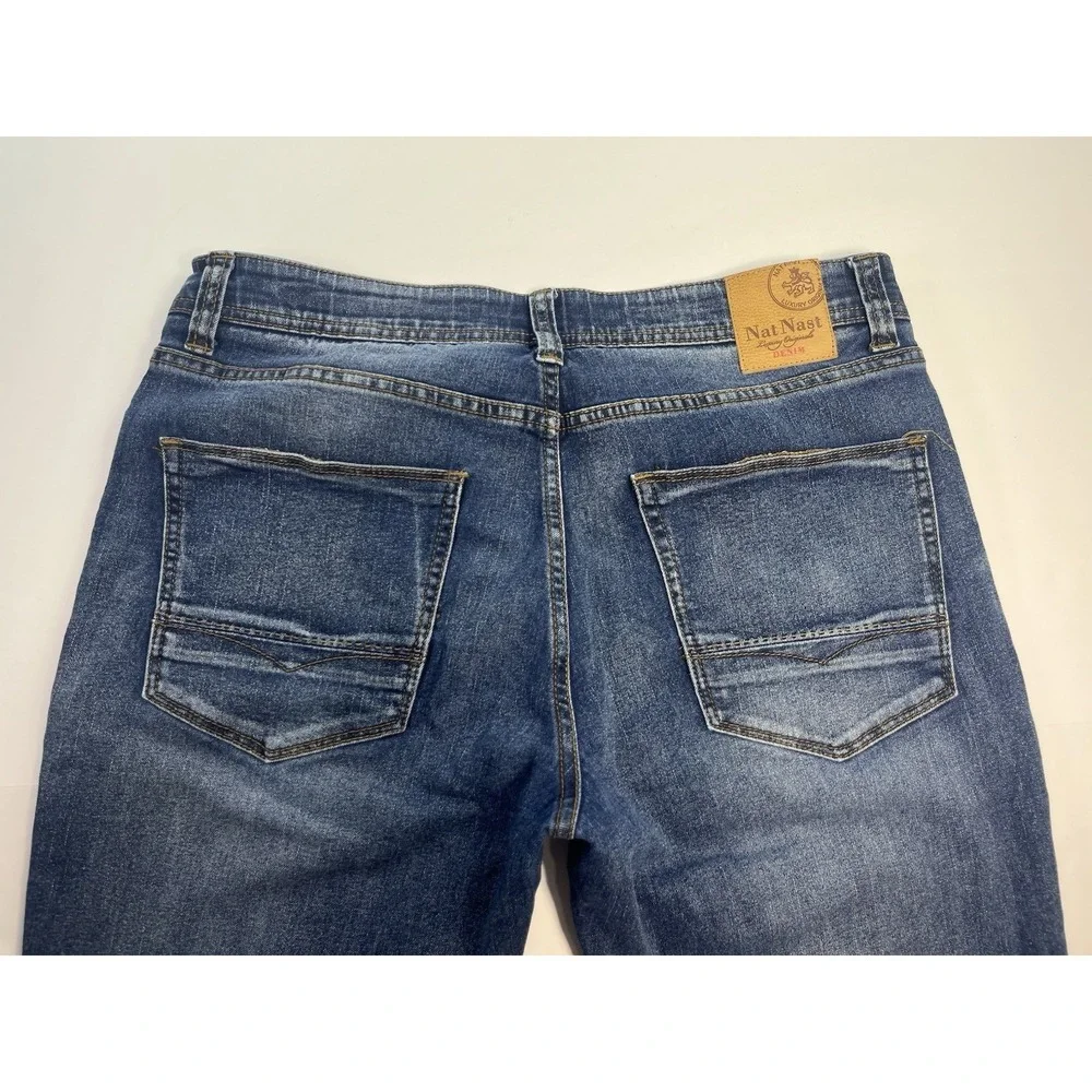 Nat Nast Luxury Originals Denim Straight Leg Stretch Blue Jeans Mens 34x33